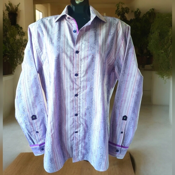Franco Negretti Paisley Striped Button Down Dress Shirt - Picture 1 of 11